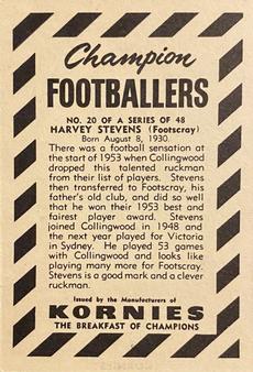 1954 Kornies Champion Footballers #20 Harvey Stevens Back
